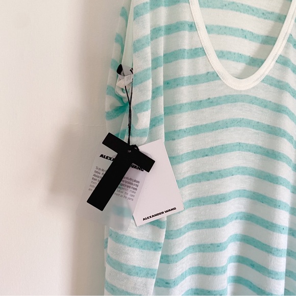 T by Alexander Wang Linen Stripe Tank in Seafoam & White NWT - Picture 11 of 12
